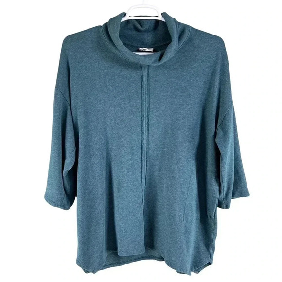 J Jill PURE JILL Womens M RELAXED Fit 3/4 Sleeve Blue PONCHO Tunic Cowl Neck - Picture 2 of 16